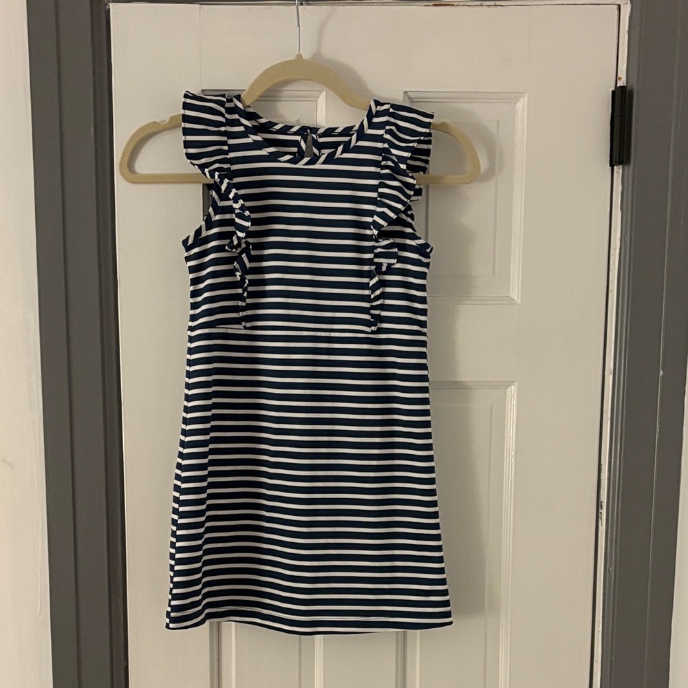 Vineyard Vines Navy and White Striped Ruffle Dress
